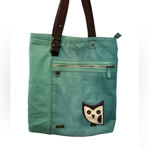 Chala Purse Tote Bag Teal Two Strap Rectangle Wise Old Owl Book Bag Catch All